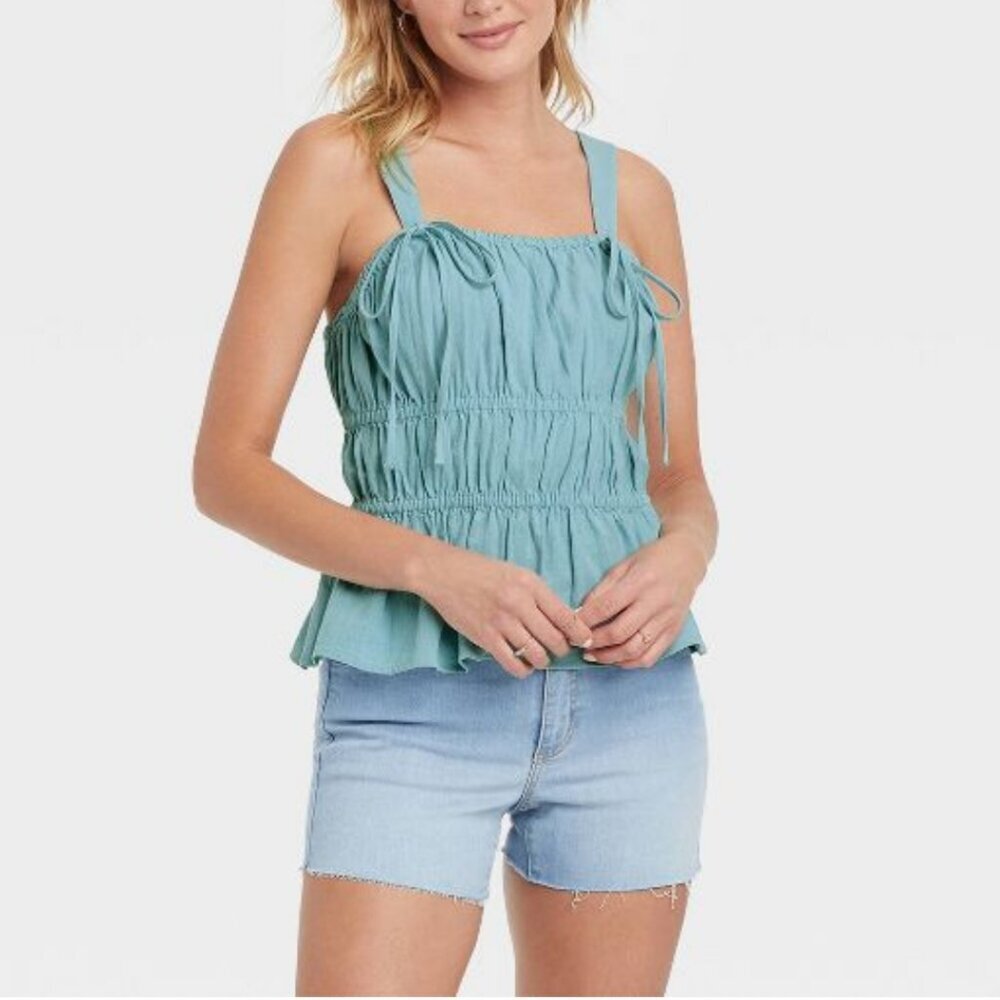 Universal Thread Teal Sleeveless Tunic elastic Top women's size Small (336)
